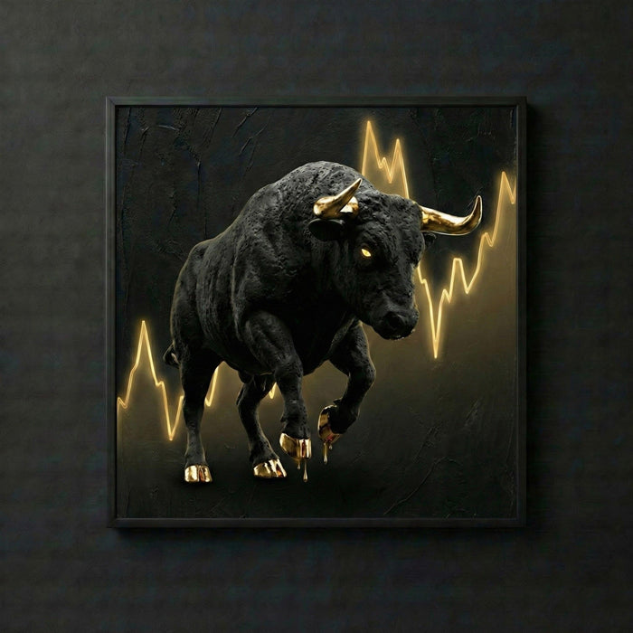 THE GOLDEN BULL | Wall Street Trading Art | Börsen & Mindset Wandbild für Trader | Luxus Büro Deko Gold