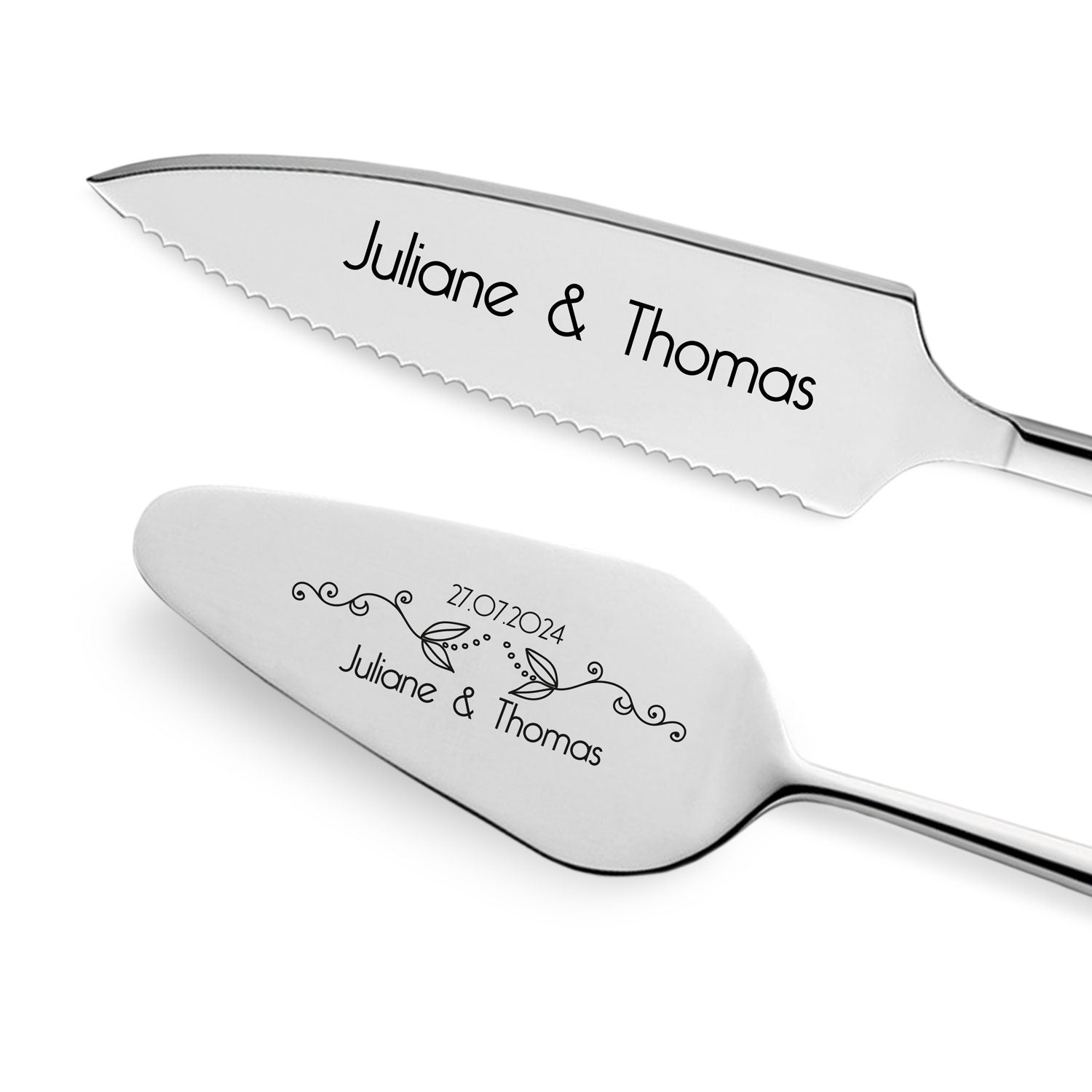 Golden cake cutlery flower tendril with engraving | Wedding gift