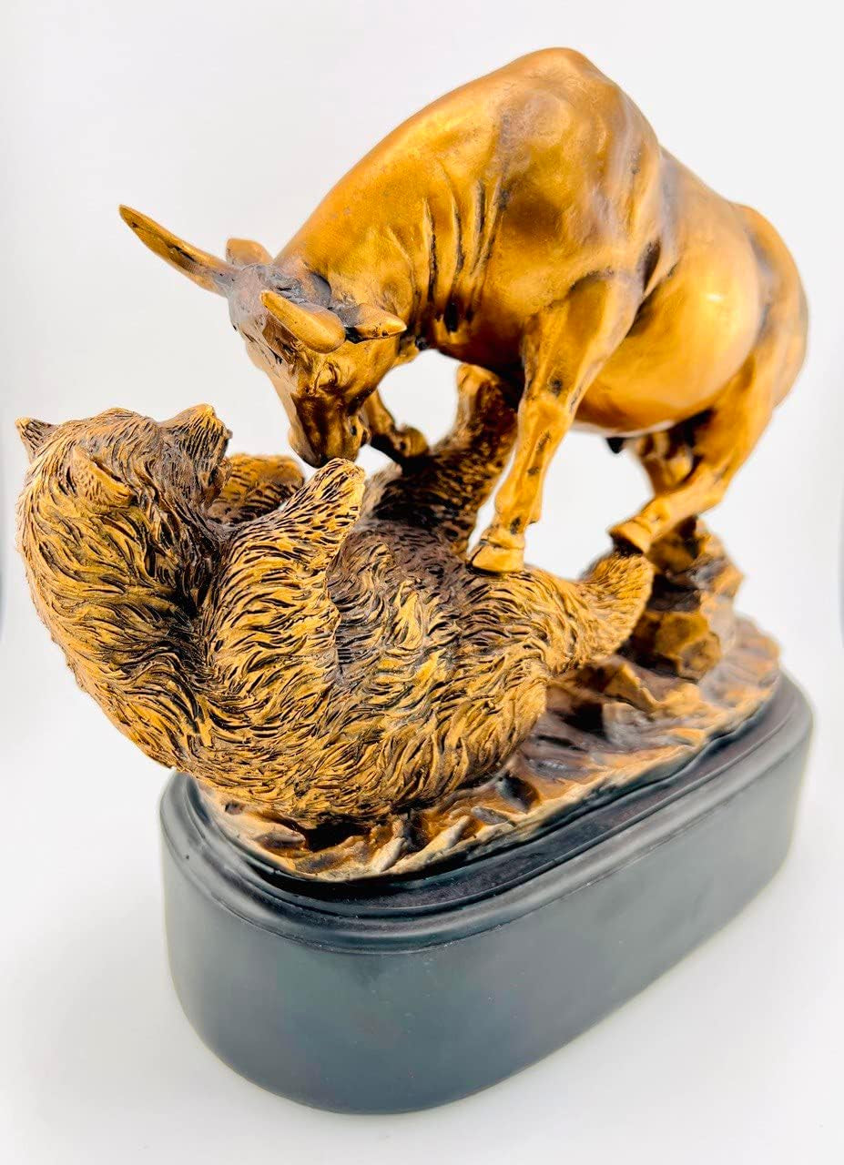 Trading Bull and Bear Statue Geschenk Für Männer Investor Büro Dekoration Wand Street Bull Vs Bear Home Decor Stock Market Goodluck Present (Golden Bronze)