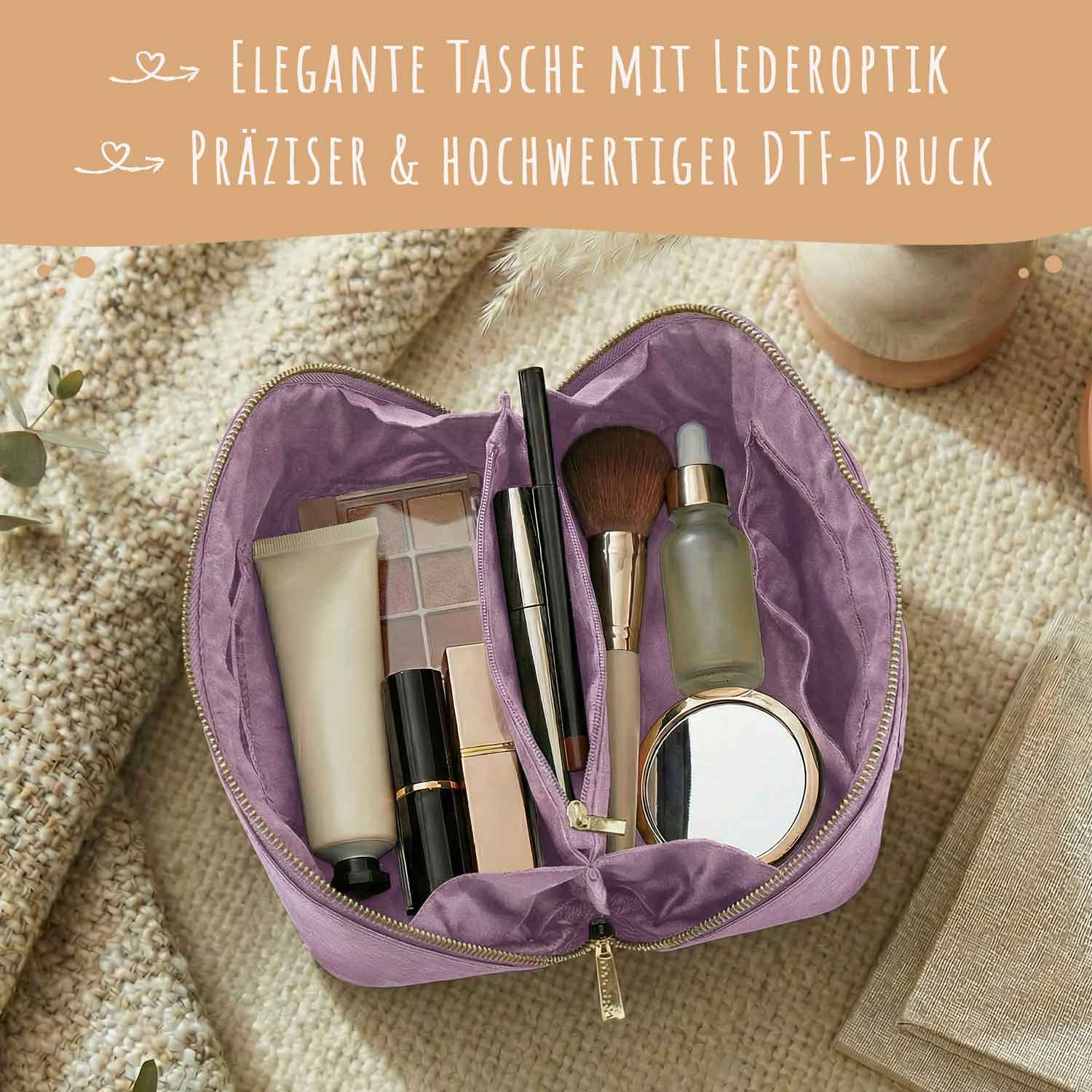 Personalisierte Kosmetiktasche mit Name ca. 24 x 12 x 12 cm | Geschenkidee in Gold