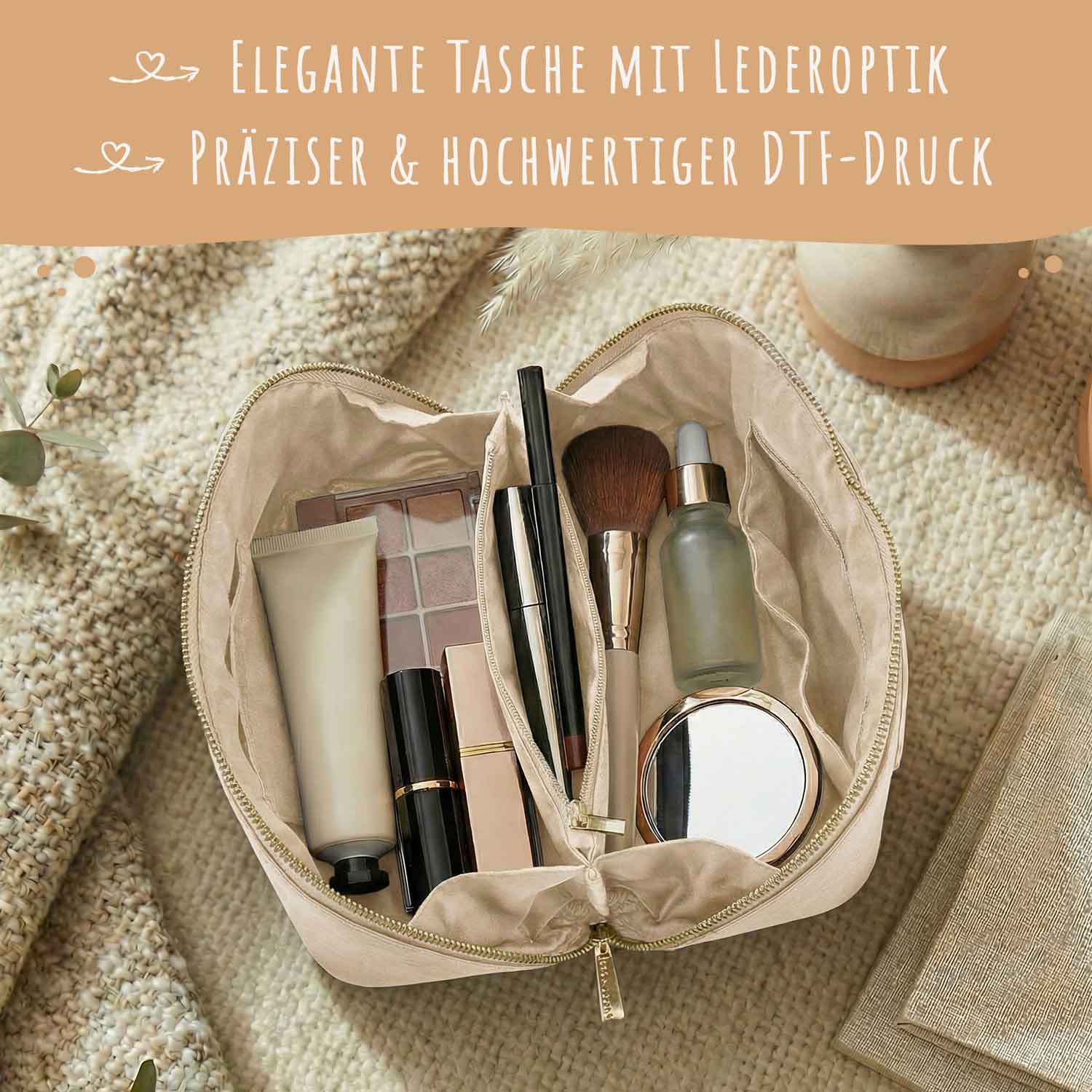 Personalisierte Kosmetiktasche mit Name ca. 24 x 12 x 12 cm | Geschenkidee in Gold