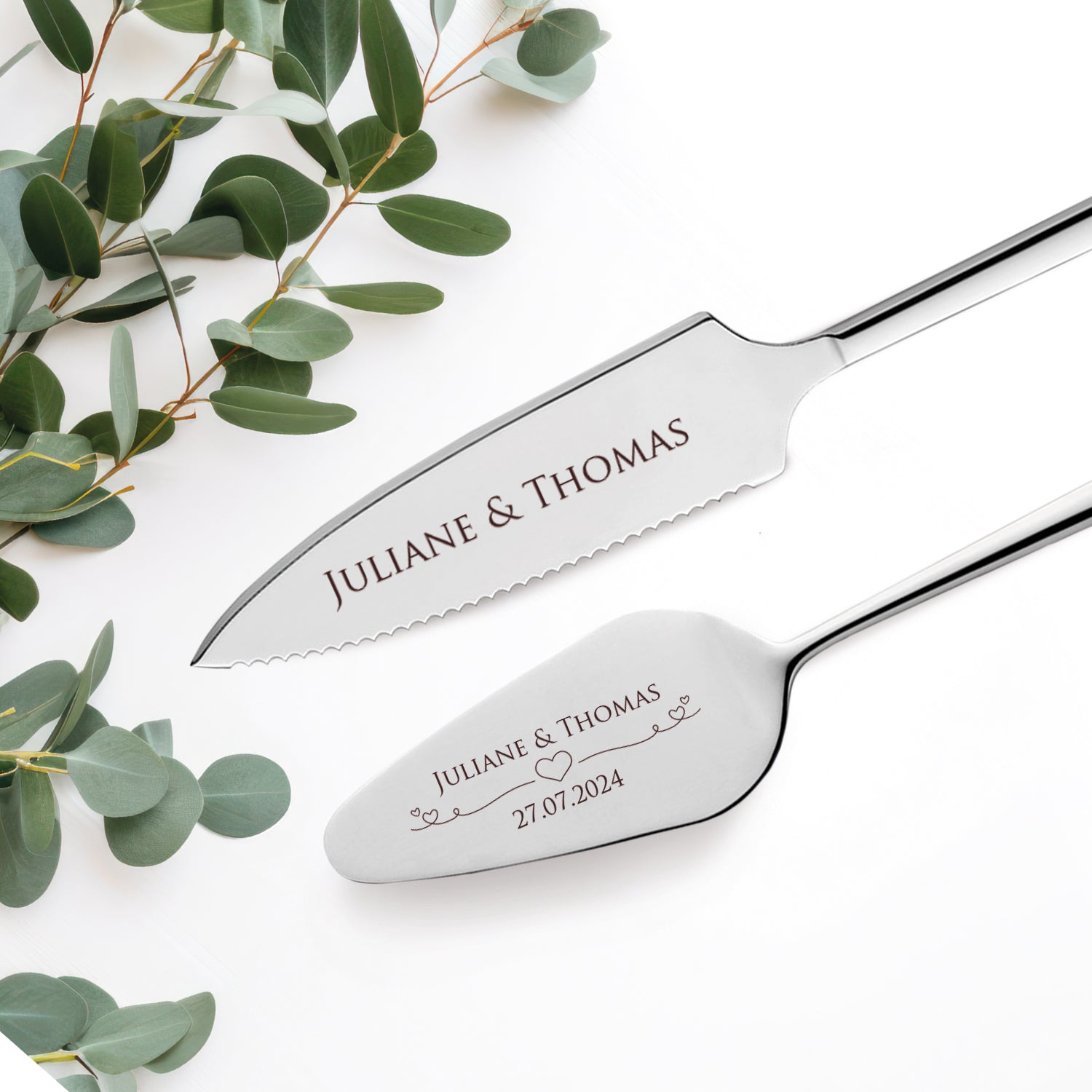 Golden cake cutlery with engraving | Wedding gift