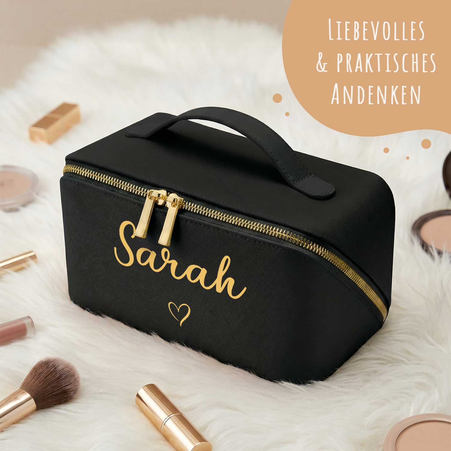 Personalisierte Kosmetiktasche mit Name ca. 24 x 12 x 12 cm | Geschenkidee in Gold
