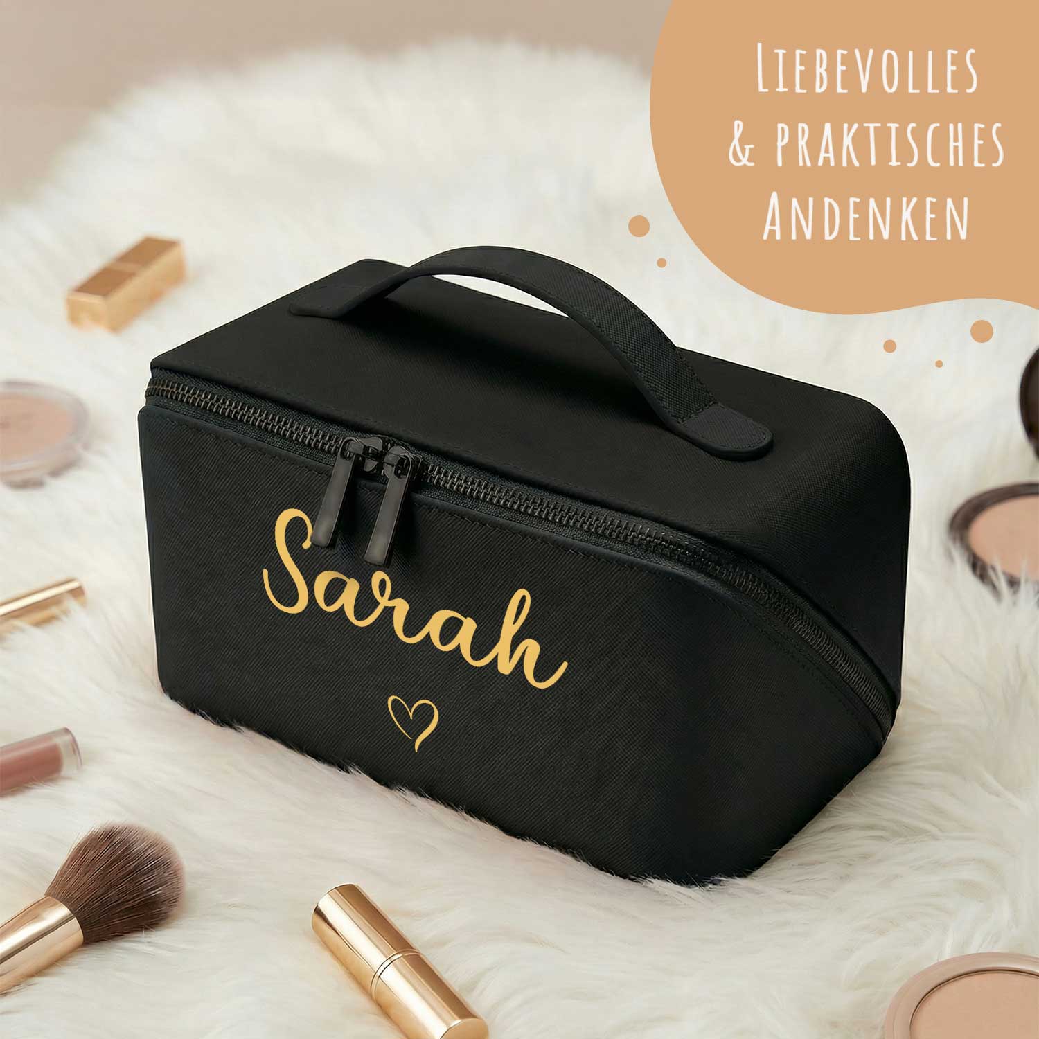 Personalisierte Kosmetiktasche mit Name ca. 24 x 12 x 12 cm | Geschenkidee in Gold