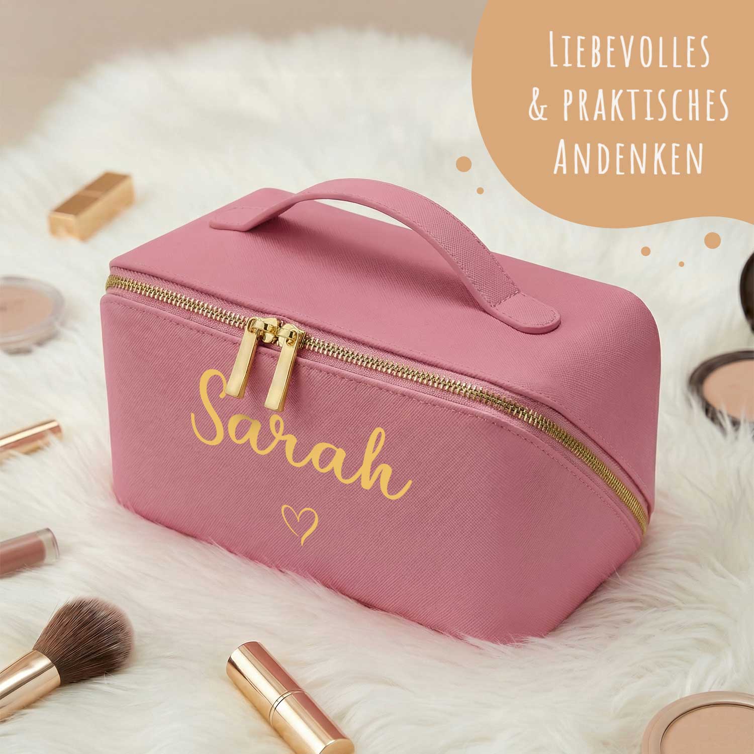 Personalisierte Kosmetiktasche mit Name ca. 24 x 12 x 12 cm | Geschenkidee in Gold