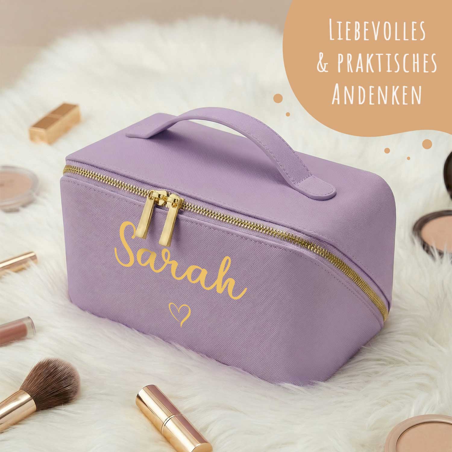Personalisierte Kosmetiktasche mit Name ca. 24 x 12 x 12 cm | Geschenkidee in Gold