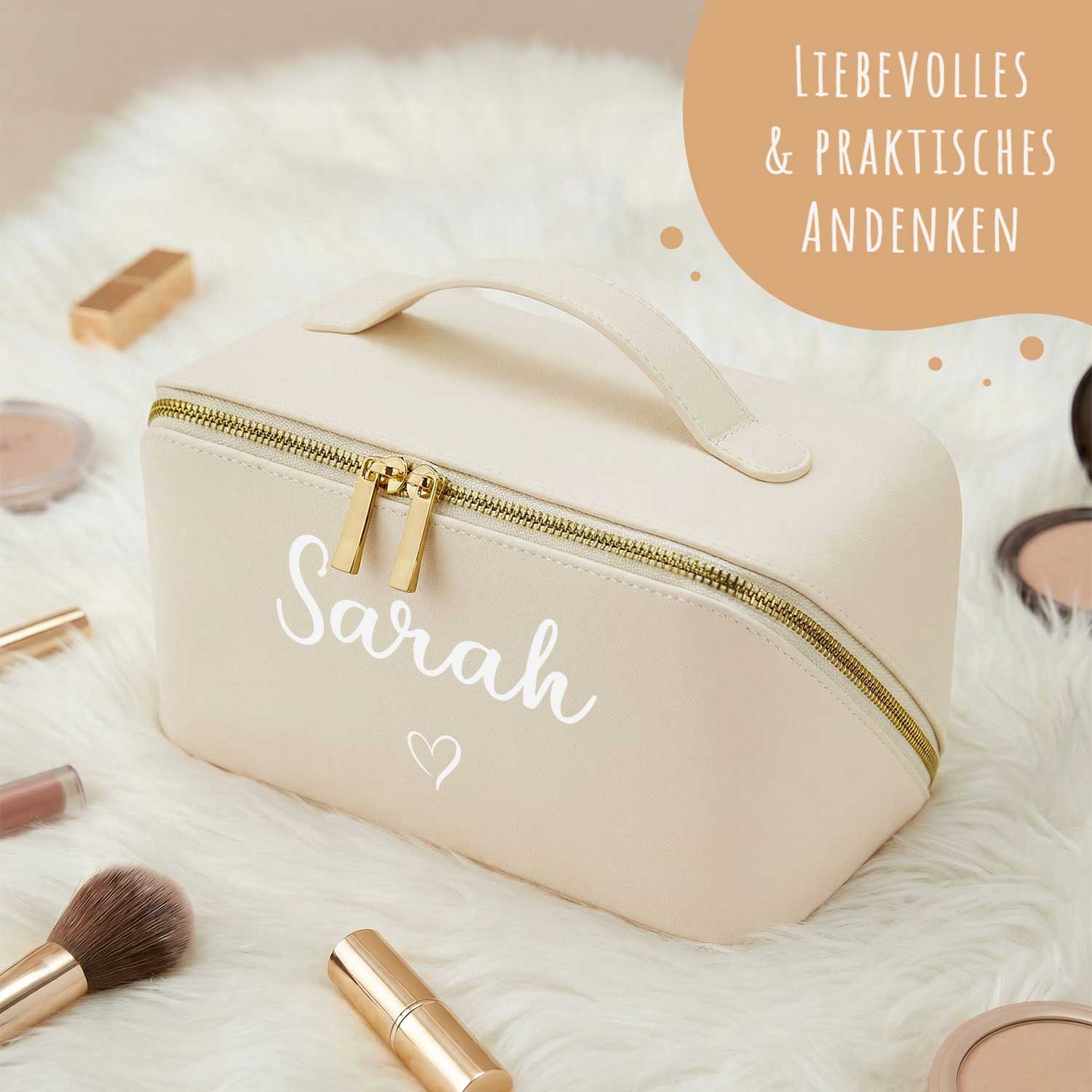 Personalisierte Kosmetiktasche mit Name ca. 24 x 12 x 12 cm | Geschenkidee in Gold