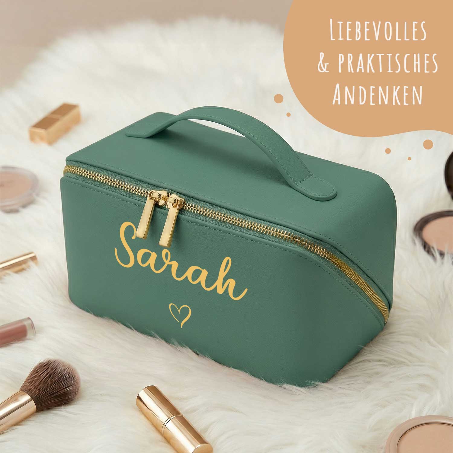 Personalisierte Kosmetiktasche mit Name ca. 24 x 12 x 12 cm | Geschenkidee in Gold