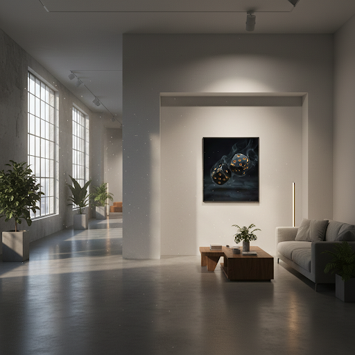 [Wandbild Schwarz Gold | Würfel Kunst & Casino Motive | LAFFARTS Digital Download] - Luxus Wandbild mit 24 Karat Gold | Dark Luxury Interior & Wanddekoration.