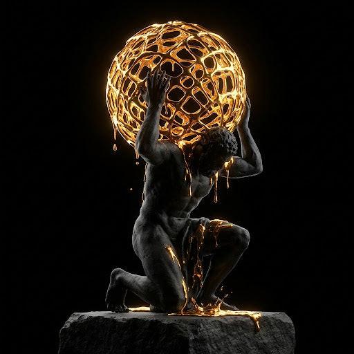 [THE GOLDEN ATLAS | Weight of Success Art | Luxus Wandbild für Macher| High-Res Download] - Luxus Wandbild mit 24 Karat Gold | Dark Luxury Interior & Wanddekoration.