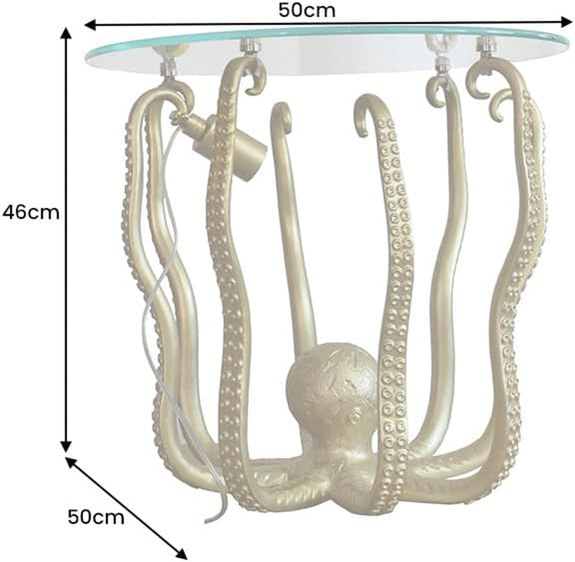 Wildlife Octopus Beistelltisch | Gold-Skulptur mit Glasplatte