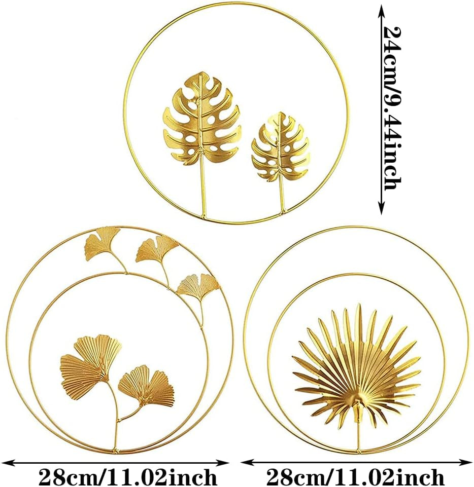 Gold Wanddeko Metall 3D Wandskulpturen, 3Pcs Wanddeko, 3D Wandbild Aus Metall Blätter, Ginkgo Blatt Kunst Hängen Ornament, Für Schlafzimmer Wohnzimmer Heimtextilien (Gold)
