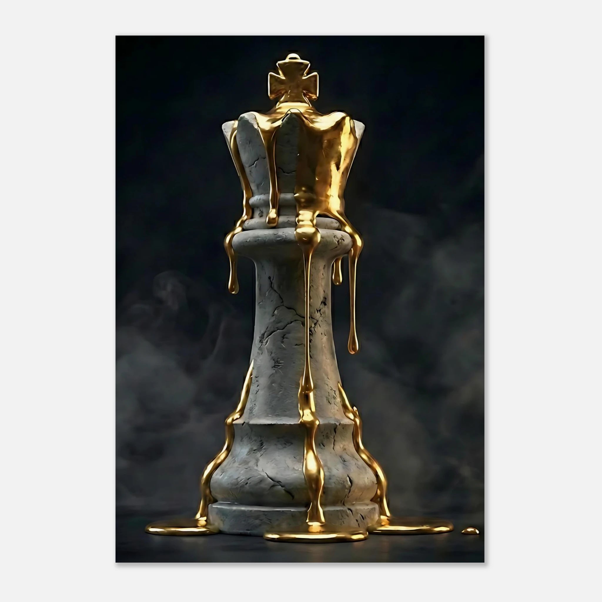 [Wandbild Schachkönig Gold & Schwarz | Luxus Kunst] - Luxus Wandbild mit 24 Karat Gold | Dark Luxury Interior & Wanddekoration.