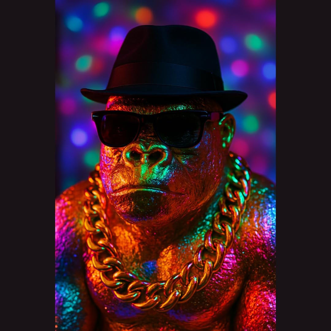 Bongo Gold – Statue Gorilla Gold Premium Dekofigur Mit Brille & Kette Gold – Skulptur Design XXL – Außergewöhnliche Französische Kreation Für Wohnzimmer Büro (Gold)