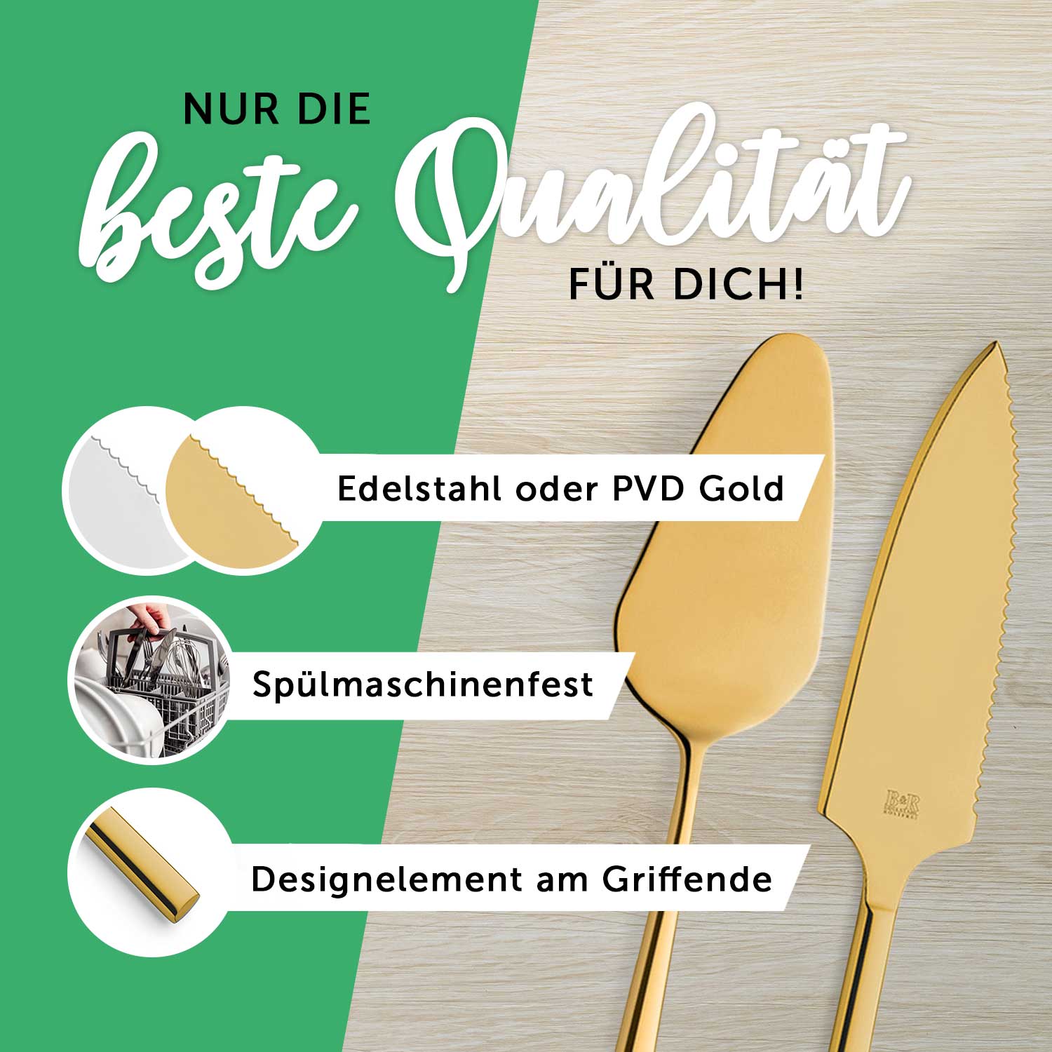 Golden cake cutlery with engraving | Wedding gift