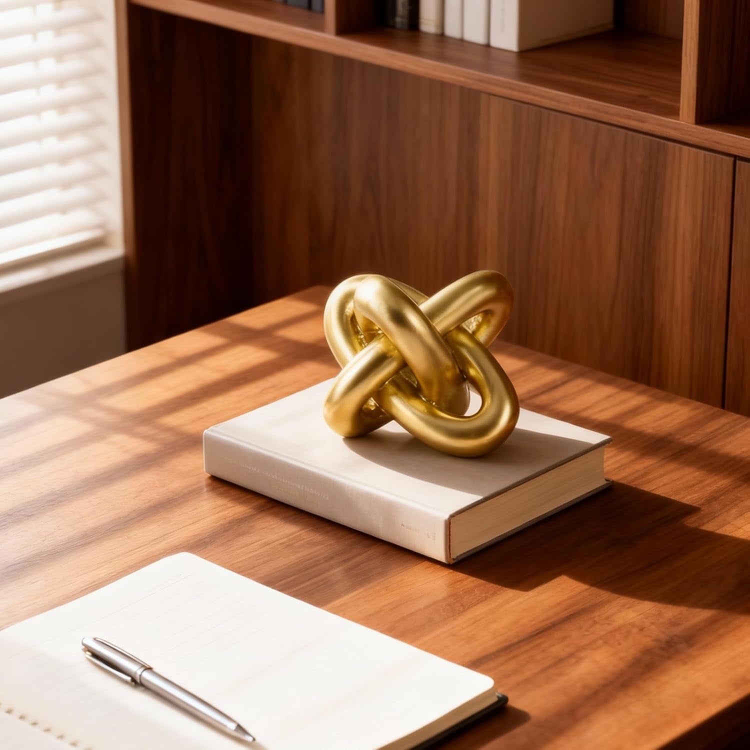 Goldene Knoten Dekoration, Dekorative Knoten Skulptur, Goldene Wohnkultur, Kaffeetisch Ketten Dekoration, Wohnzimmer-Regale, Bücherregale, Konsolen, Eingangsbereich, Bücherregal Dekoration.