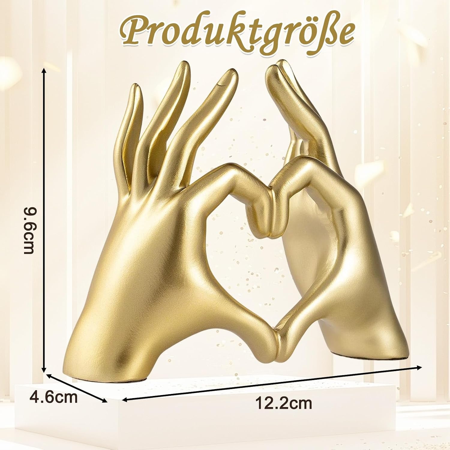 Goldene Herz Hand Skulptur, Herzform Hand Statue, Liebe Finger Deko Gold Aus Resin, Minimalistisches Herz Deko Für Wohnzimmer, Schlafzimmer, Büro & Bücherregal
