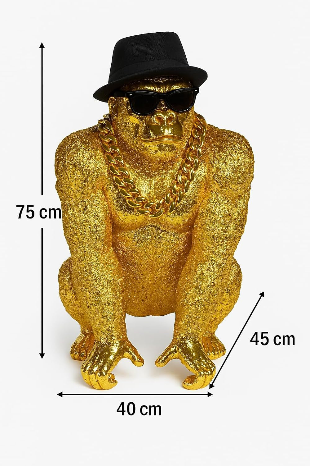 Bongo Gold – Statue Gorilla Gold Premium Dekofigur Mit Brille & Kette Gold – Skulptur Design XXL – Außergewöhnliche Französische Kreation Für Wohnzimmer Büro (Gold)