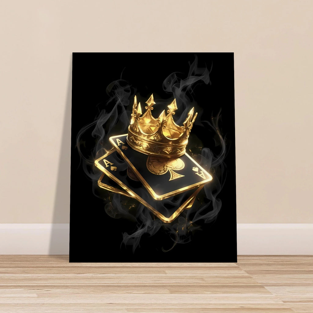 [Leinwandbild "King of Spades" – Pik Ass & Goldene Krone] - Luxus Wandbild mit 24 Karat Gold | Dark Luxury Interior & Wanddekoration.
