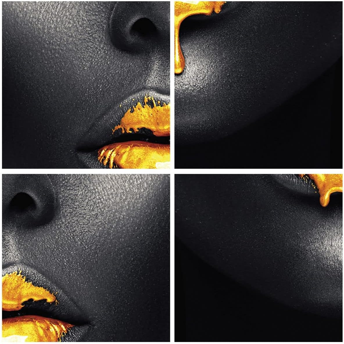 Golden Lips Glasbild Schwarz-Gold 120 x 80 cm