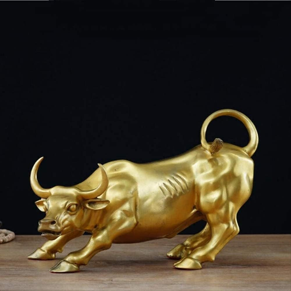 Wall Street Bull 18 x 11 x 12 cm | Goldene Office Skulptur - Goldoptik Dekoobjekt