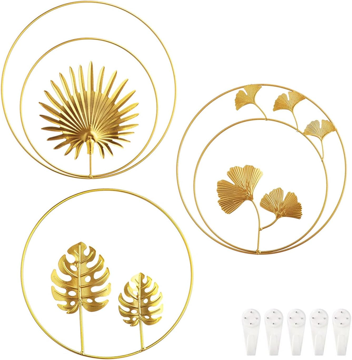 Gold Wanddeko Metall 3D Wandskulpturen, 3Pcs Wanddeko, 3D Wandbild Aus Metall Blätter, Ginkgo Blatt Kunst Hängen Ornament, Für Schlafzimmer Wohnzimmer Heimtextilien (Gold)
