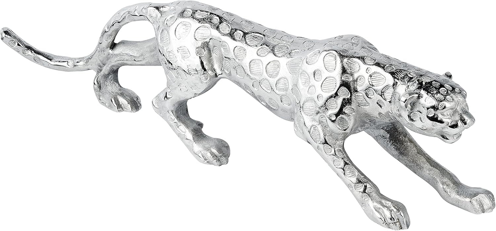 Aluminium Leopard Silver | Raubkatzen-Skulptur 40 cm