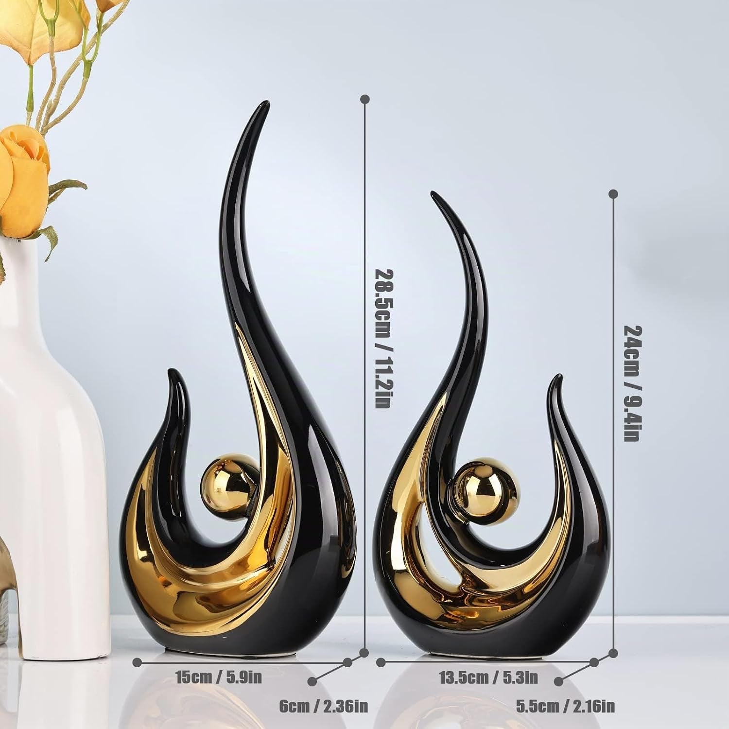 Black-Gold Silence Skulptur | Abstraktes Gesicht 27 cm