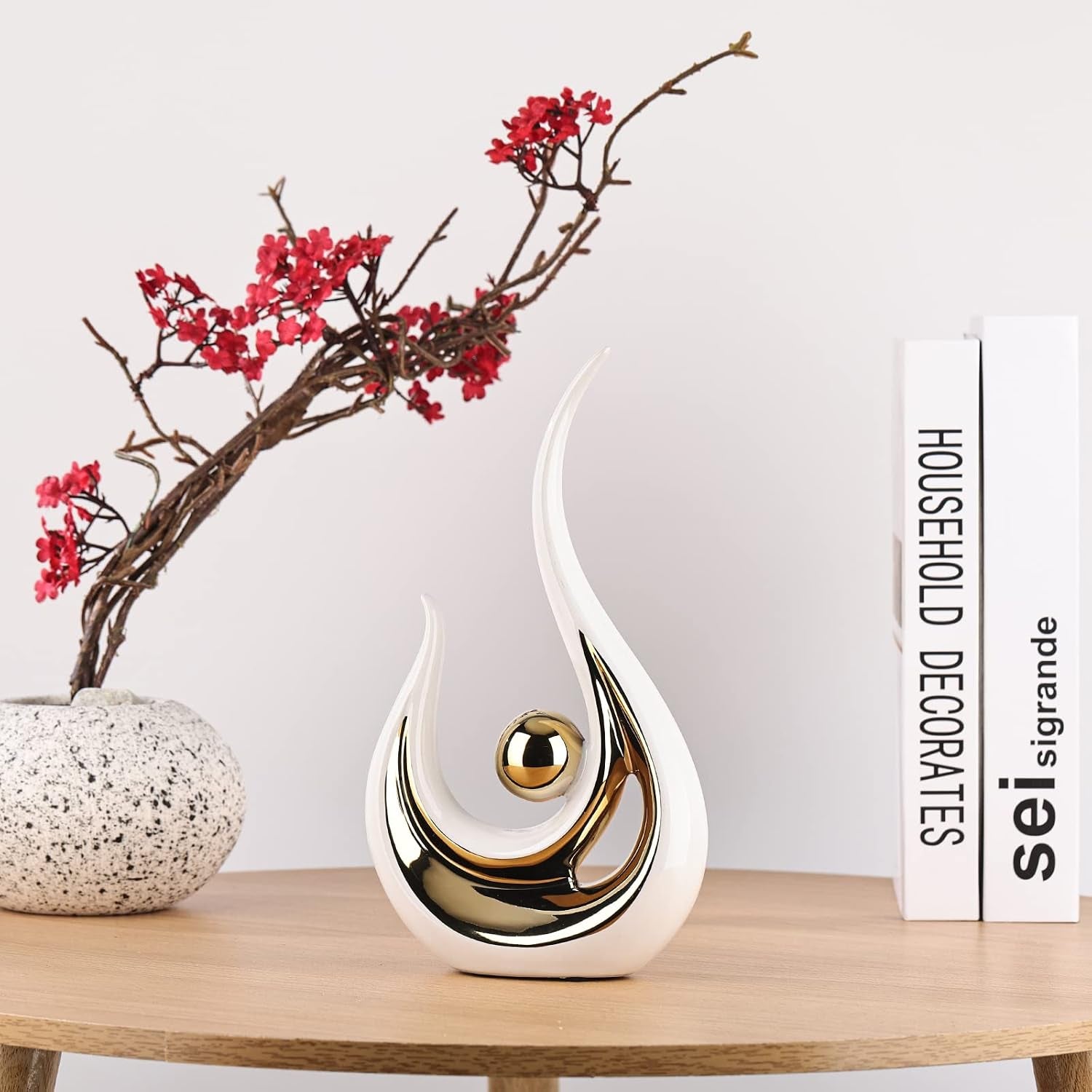 White-Gold Ceramic Sculpture | Abstraktes Deko-Objekt