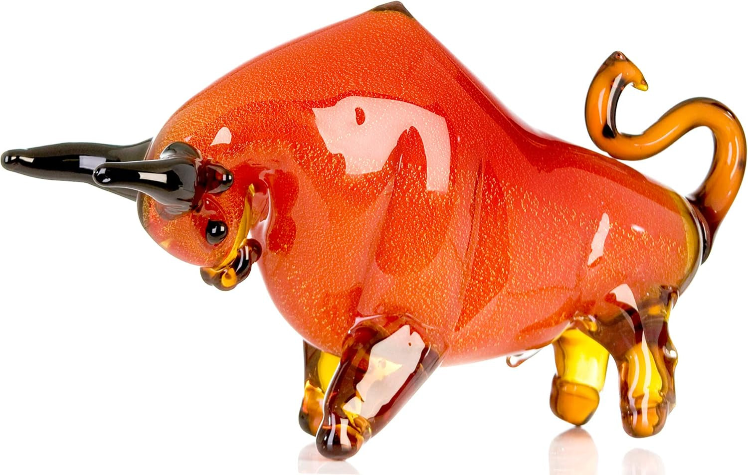 Casablanca - Skulptur Stier - Aus Glas in Rot Orange Braun Schwarz H 28 Cm