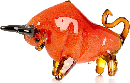 Casablanca - Skulptur Stier - Aus Glas in Rot Orange Braun Schwarz H 28 Cm