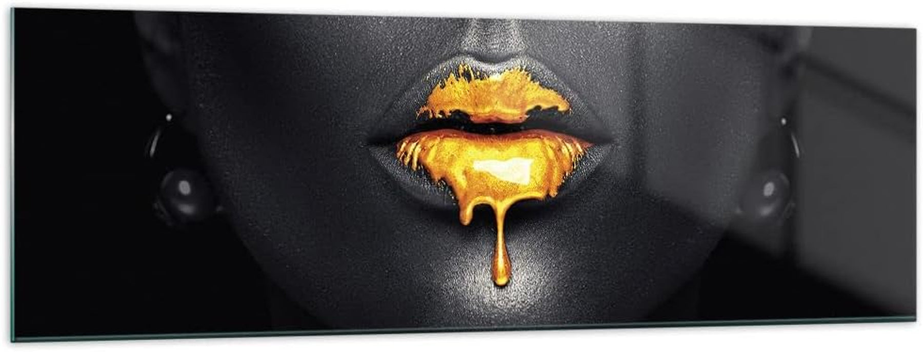 Golden Lips Glasbild XXL | Panorama Wandbild 160 x 50 cm