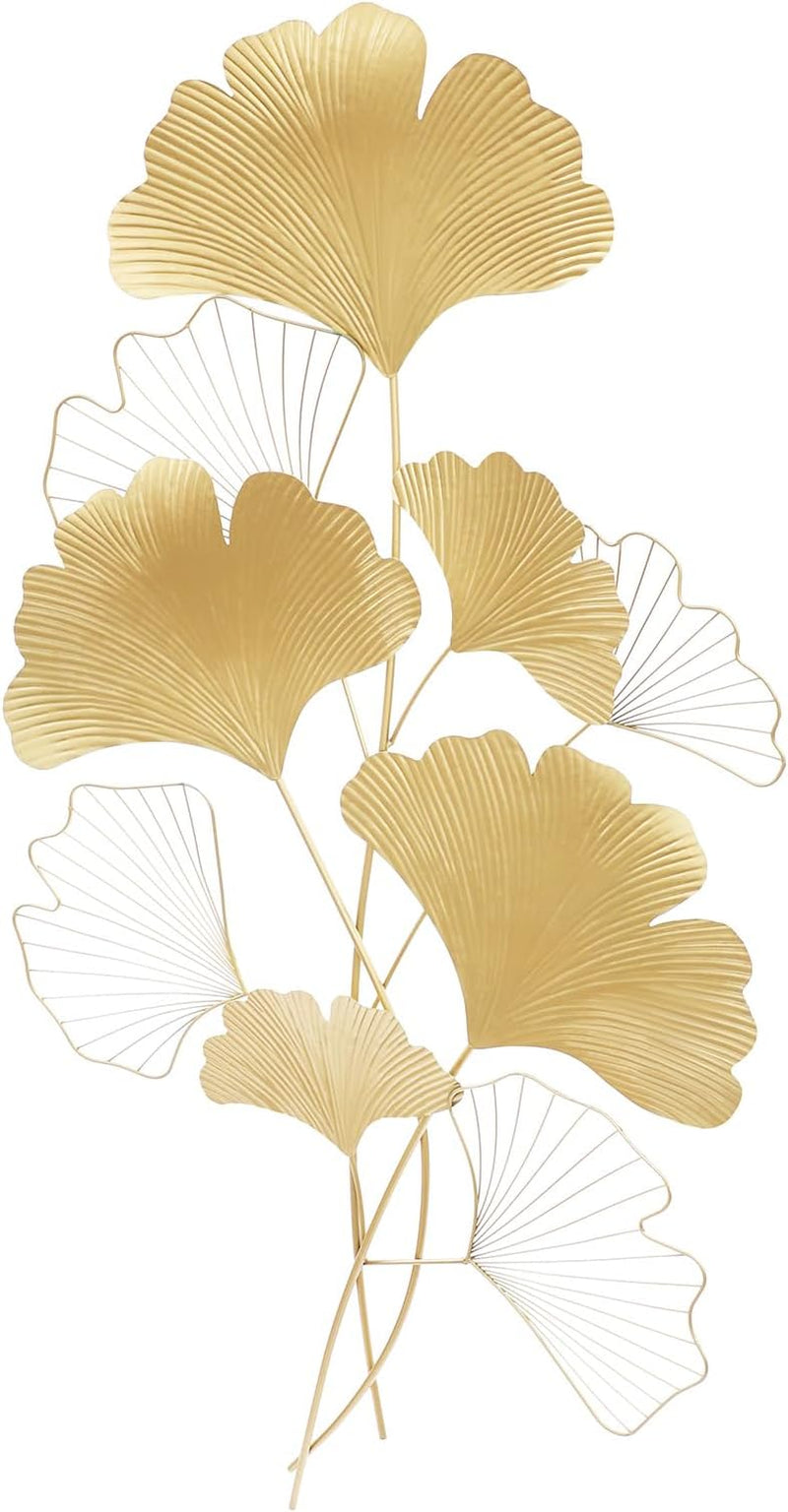 Wanddekoration Ginkgo 3D Wandbild Metall Wanddeko Blätter Wandverzierung Hintergrund Wand Wohnzimmer Elegante Dekoration Wandmontiert Wandskulpturen Für Foyer, Esszimmer, Lobby, Gold, 110X55 Cm