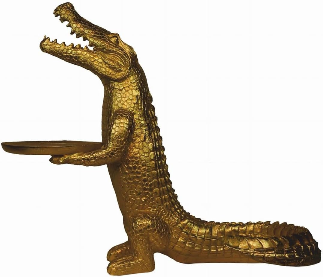 Casa Padrino Luxus Deko Skulptur Krokodil Mit Tablett Gold H. 52 Cm - Deko Figur