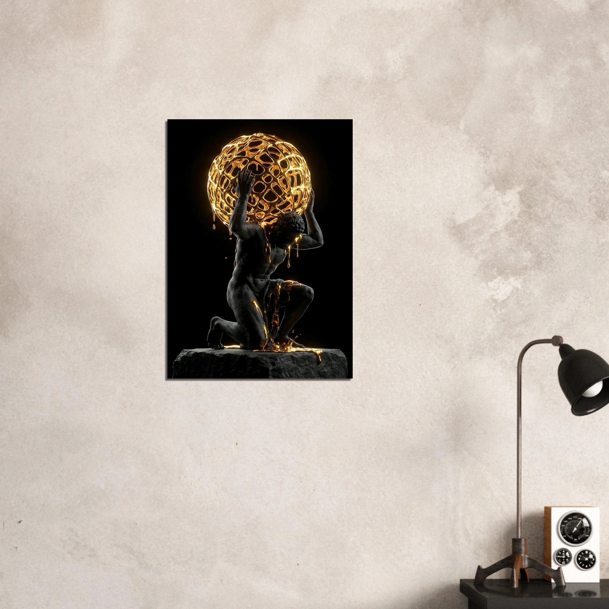 [THE GOLDEN ATLAS | Weight of Success Art | Luxus Wandbild] - Luxus Wandbild mit 24 Karat Gold | Dark Luxury Interior & Wanddekoration.
