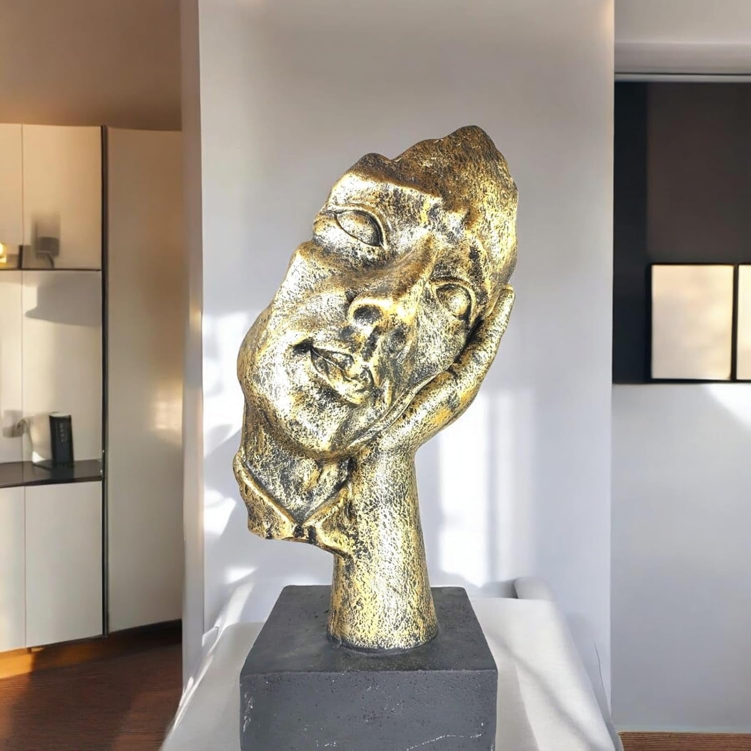 Goldene Gesichtsbüste 50 x 20 cm | Moderne Deko-Skulptur Detail 3