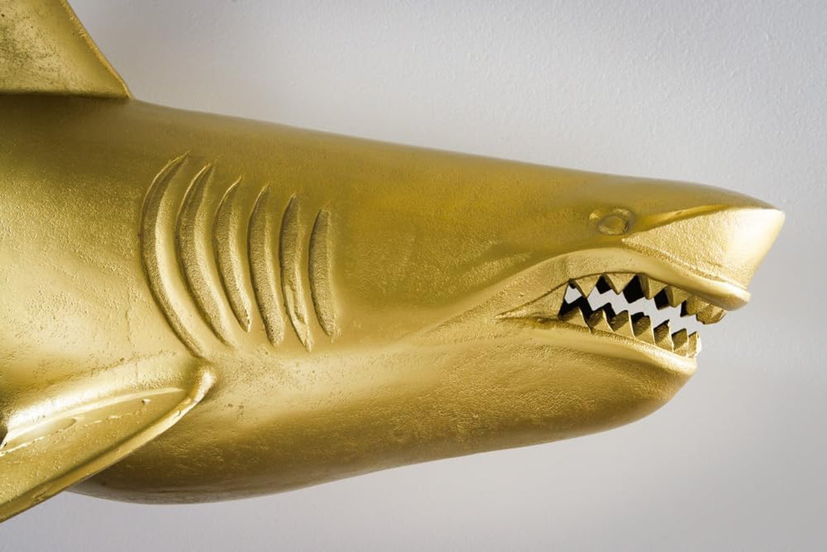 Riess Ambiente Maritime Wanddekoration HAI - 105Cm - Gold - Rechts Metall Handmade Haifisch Design Skulptur Dekofigur Dekoration