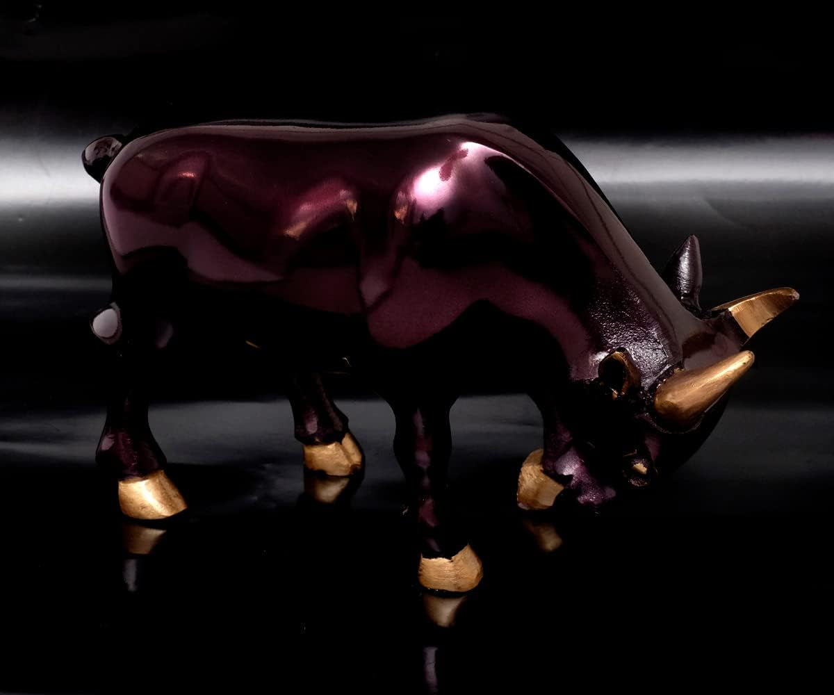 Design Stier Figur Bulle Stier Metall Skulptur Handmade Dekofigur Börse Banker Trader Aktien Büffel Bison Silber Braun Gold (Stier - Bronze/Lila)