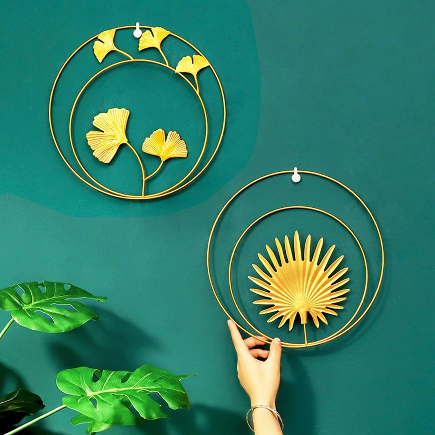 Gold Wanddeko Metall 3D Wandskulpturen, 3Pcs Wanddeko, 3D Wandbild Aus Metall Blätter, Ginkgo Blatt Kunst Hängen Ornament, Für Schlafzimmer Wohnzimmer Heimtextilien (Gold)