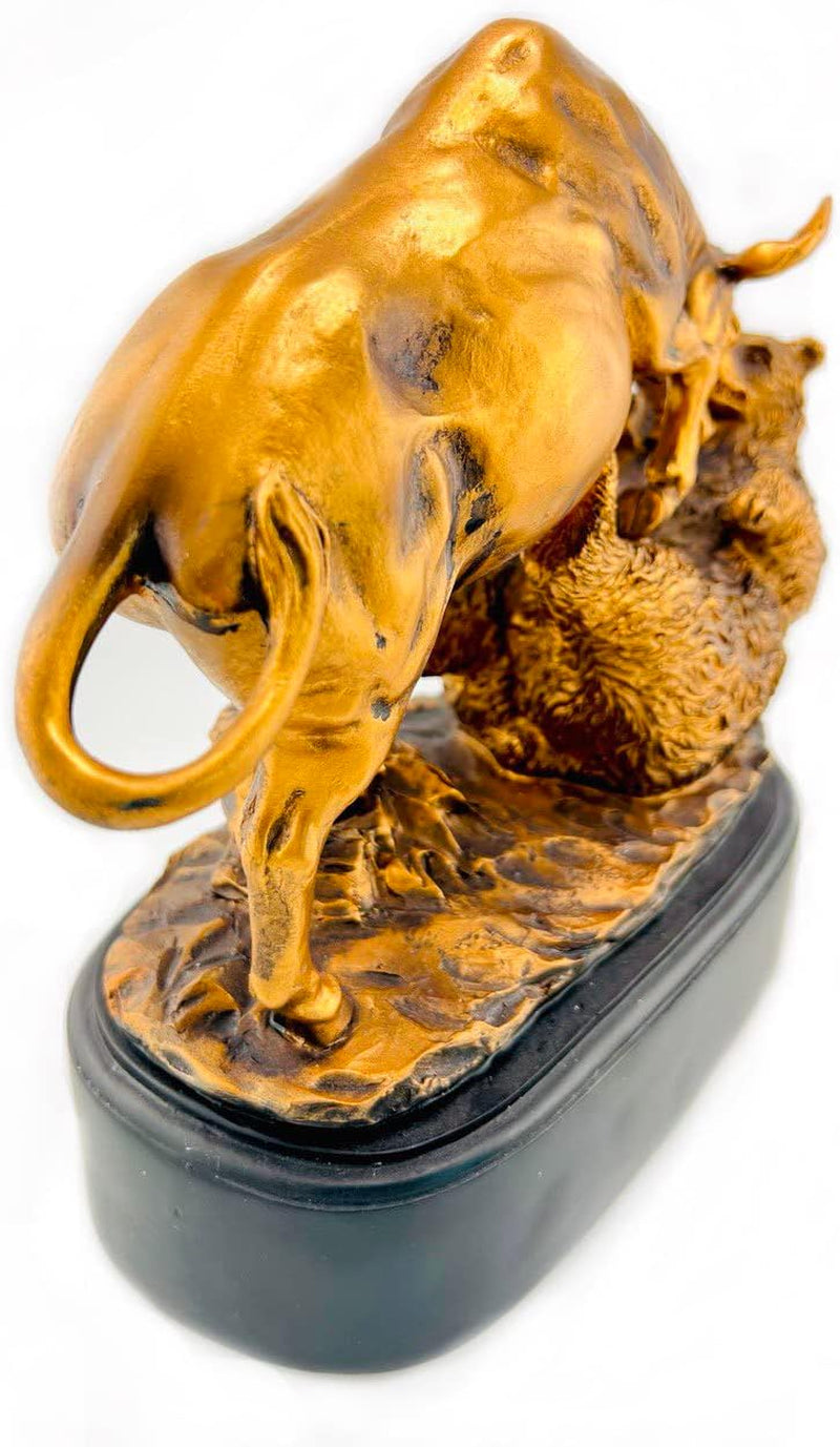Trading Bull and Bear Statue Geschenk Für Männer Investor Büro Dekoration Wand Street Bull Vs Bear Home Decor Stock Market Goodluck Present (Golden Bronze)