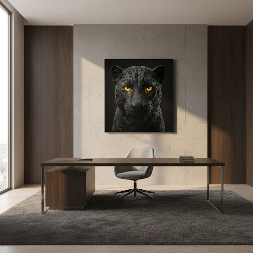 [THE AGILE LEOPARD | Luxus Wandbild Raubkatze | Eleganz & Speed | Geschenk für Männer | High-Res Download] - Luxus Wandbild mit 24 Karat Gold | Dark Luxury Interior & Wanddekoration.
