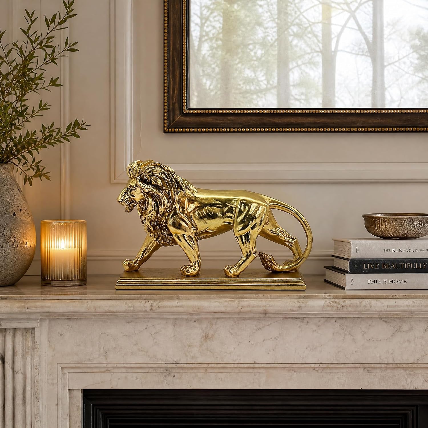 Heimdekoration Goldener Löwe, Skulptur Ornament, Kreative Regaldekoration, Statue Für Modernes Zuhause, Wohnzimmer, Bücherregal, Büroschreibtisch, Einzigartiges Geschenk Für Andere