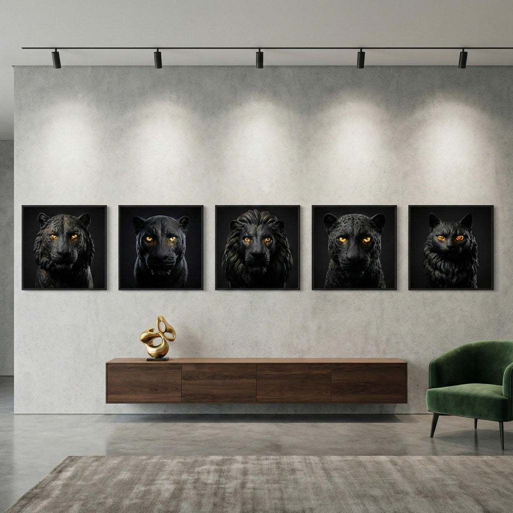 [THE LION KING | Wandbild Löwe Schwarz Gold | Motivation & Führung | Digital Download] - Luxus Wandbild mit 24 Karat Gold | Dark Luxury Interior & Wanddekoration.