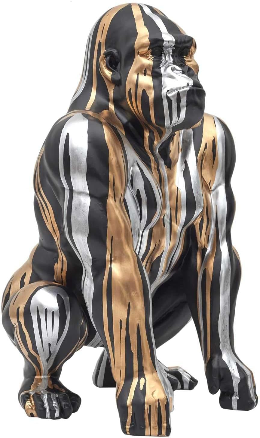 HOME DECO FACTORY, HD0213, Black Gorilla Statue with Gold and Silver Flowing, Contemporary Design, Durable Resin, Elegant Focal Point for Interior, H45 Cm, Black/Gold/Silver