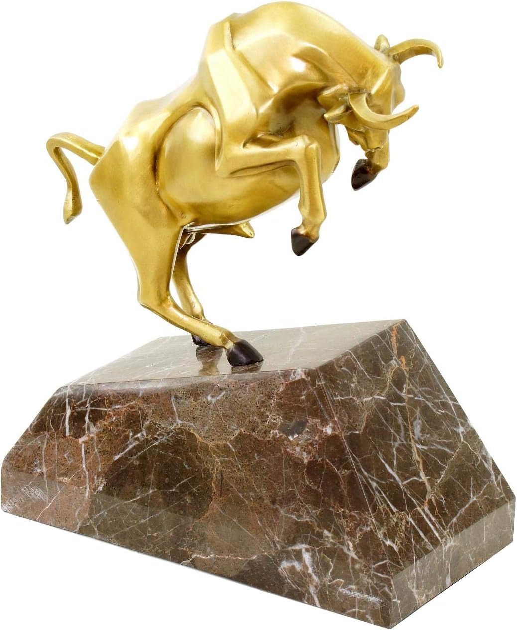 Bronze Börsen Stier Auf Marmorsockel - Limitierte Skulptur Von Martin Klein - Bulle/Taurus/Börsenbulle - Tierskulptur - Deko Statue - Höhe: 32 Cm - Büro - Wohnen - Moderne Kunst