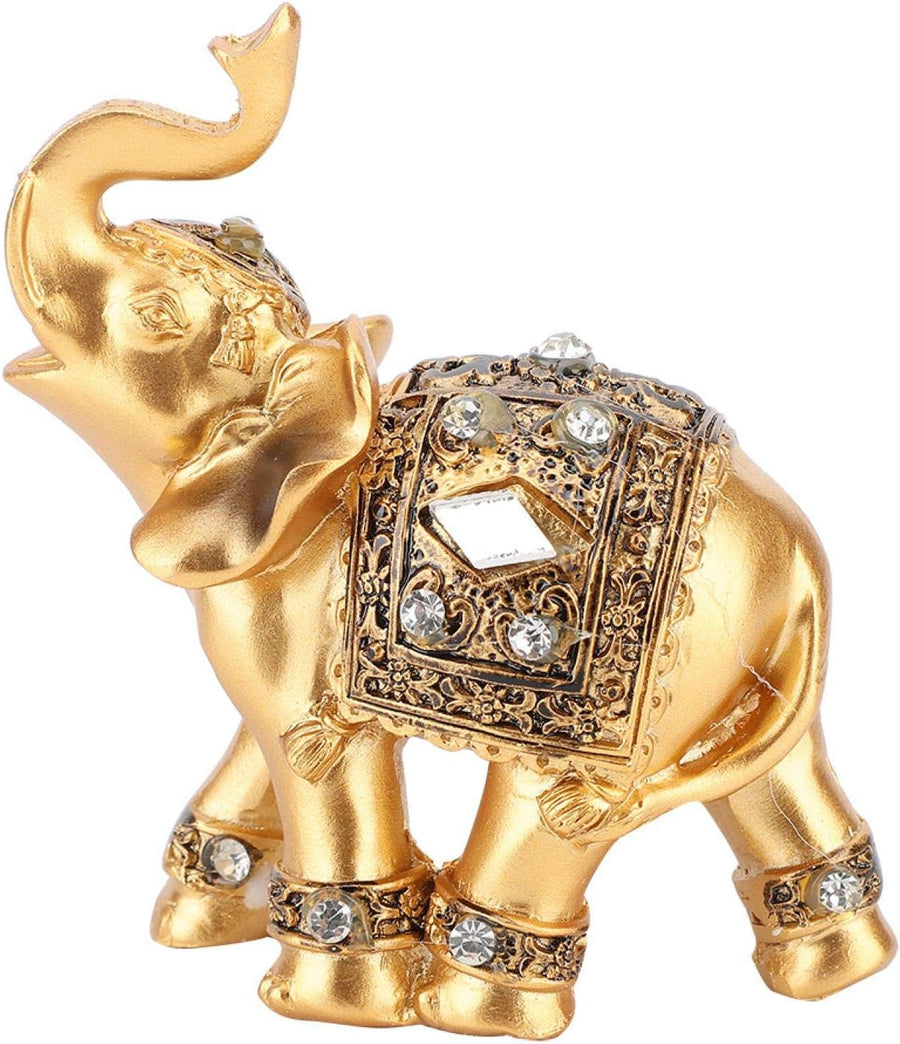 Deko Elefanten Figuren Gold 9 X 9 Cm Kleine Harz Feng Shui Elephant Statue Oriental Elefant Skulptur Reichtum Gluecksbringer Figur Für Home Büro Dekoration