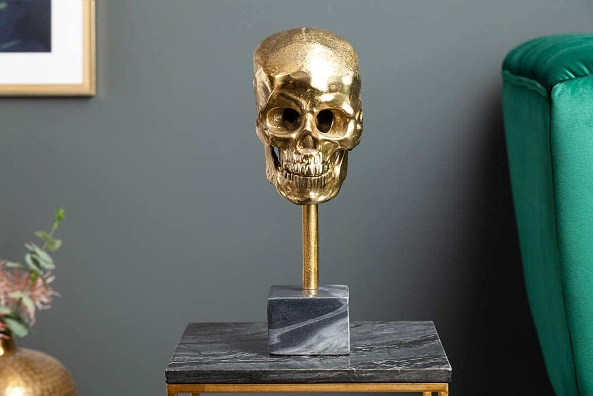 Riess Ambiente Elegante Skulptur Skull 35Cm Gold Totenkopf Mit Marmorfuß Wohnaccessoire Dekoschädel Deko
