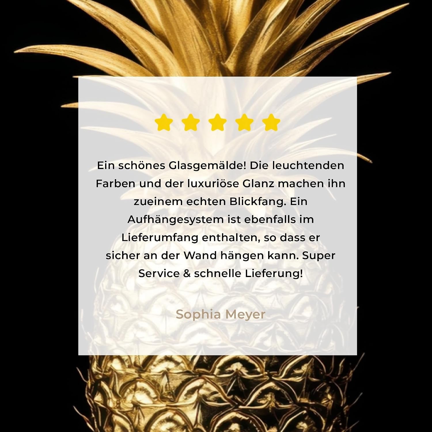 Pineapple Gold Glasbild Schwarz-Gold 120 x 80 cm