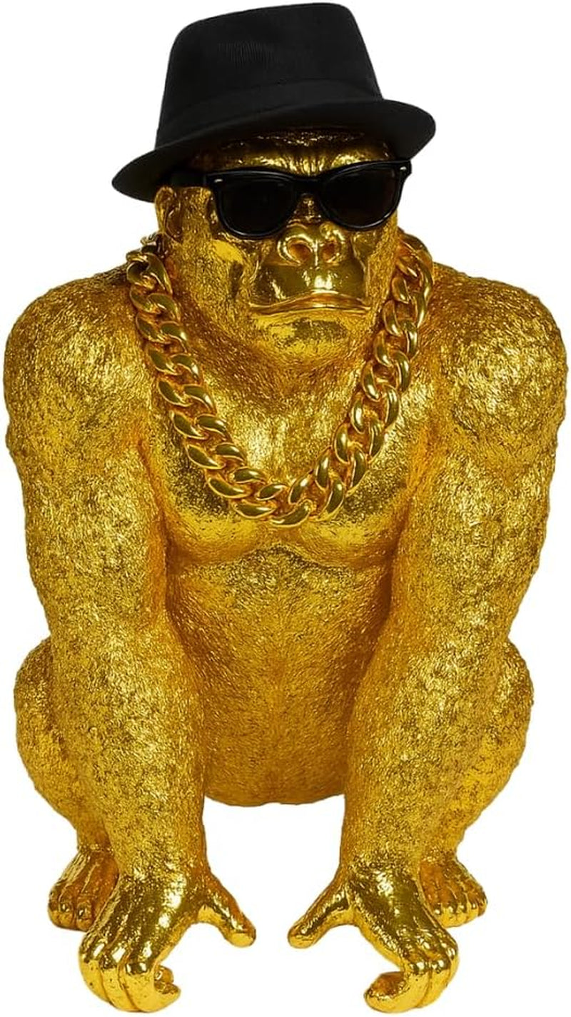 Bongo Gold – Statue Gorilla Gold Premium Dekofigur Mit Brille & Kette Gold – Skulptur Design XXL – Außergewöhnliche Französische Kreation Für Wohnzimmer Büro (Gold)