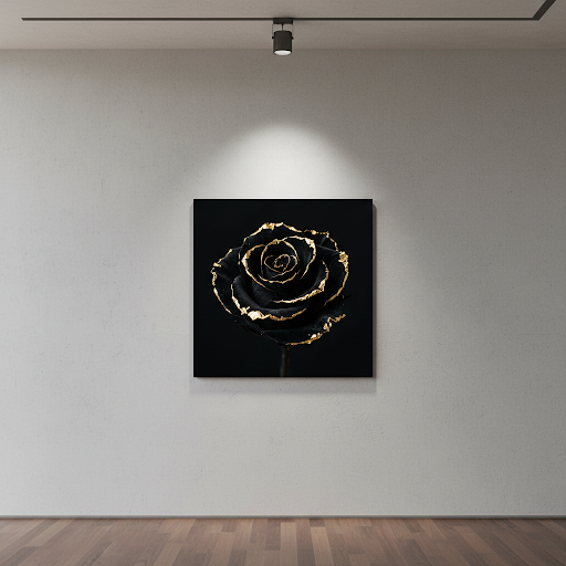 [THE GOLDEN ROSE | Eternal Beauty Art | Luxus Wandbild Rose Schwarz Gold | High-Res Download] - Luxus Wandbild mit 24 Karat Gold | Dark Luxury Interior & Wanddekoration.